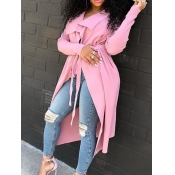 Lovely Trendy Turndown Collar Loose Pink Trench Co