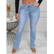 Lovely Trendy Skinny Slit Baby Blue Denim Jeans