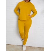 Lovely Casual O Neck Basic Yellow Two Piece Pants 