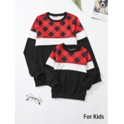 Lovely Family O Neck Print Patchwork Black And Red