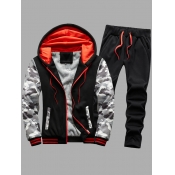 LW Men Camo Print Striped Tracksuit Set
