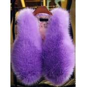Lovely Stylish V Neck Purple Faux Fur