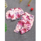 Lovely Casual O Neck Tie-dye Pink Girl Two-piece P
