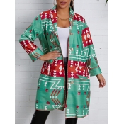 Lovely Casual Turndown Collar Print Loose Green Co