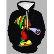 LW Men Hooded Collar Cartoon Print Hoodie