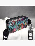 LW Faux Leather Graffiti Print Crossbody Bag