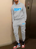 LW Men Hooded Collar Letter Print Tracksuit Set