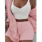 Lovely Stylish Lamb Fleece Pink Sleepwear(Three-pi