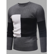 Lovely Leisure O Neck Patchwork Grey Men Sweater