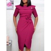 Lovely Sweet O Neck Lace-up Rose Red Knee Length D