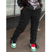 LW Casual Buttons Design Black Pants