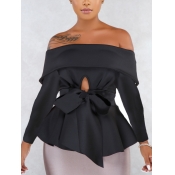 Lovely Formal Off The Shoulder Hollow-out Black Bl