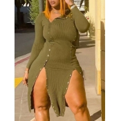 LW BASICS Plus Size Sexy Buttons Design Army Green