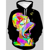 Lovely Street Hooded Collar Cartoon Print Black Bo