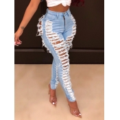 LW High Stretchy Broken Holes Baby Blue Jeans