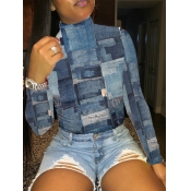 LW Turtleneck Mixed Print Skinny T-shirt