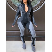 LW Color-lump Zipper Design Tracksuit Set