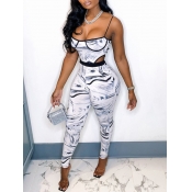 LW SXY Spaghetti Strap Print Hollow-out White Two 