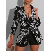 Lovely Trendy Turndown Collar Striped Print Black 