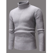 Lovely Casual Turtleneck Striped Grey Men Sweater