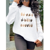 Lovely Casual O Neck Print White Plus Size Hoodie