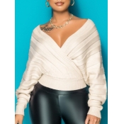 Lovely Street V Neck Striped White Sweater