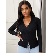 Lovely Trendy V Neck Cross-over Design Front Slit 