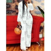 Lovely Plus Size Casual Letter Print White One-pie