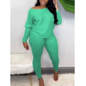 Lovely Casual Boat Neck Long Sleeve Green Two Piec