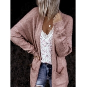 Lovely Casual Pocket Patched Pink Cardigan