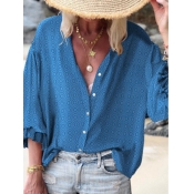 Lovely Casual V Neck Printed Loose Blue Blouse