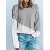 Lovely Casual Patchwork Grey T-shirt