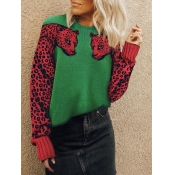 Lovely Leopard Patchwork Onion Green Sweater