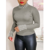LW Turtleneck Pearl Decor T-shirt