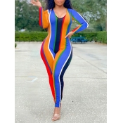 Lovely Casual V Neck Stitching Multicolor One-piec