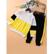 Lovely Sportswear O Neck Patchwork Yellow Two Piec