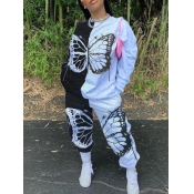 Lovely Street O Neck Butterfly Print Patchwork Bla