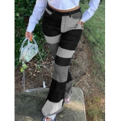 Lovely Street Color-lump Patchwork Grey Pants