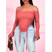 Lovely Street Off The Shoulder Asymmetrical Pink T