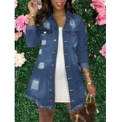 Lovely Trendy Turndown Collar Blue Plus Size Denim