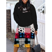 Lovely Street O Neck Letter Print Black Two Piece 