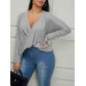 LW Leisure V Neck Cross-over Design Grey T-shirt