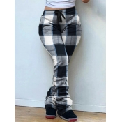 LW Street Plaid Print Patchwork Drawstring Black P