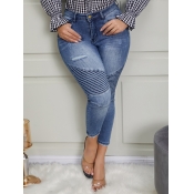Lovely Casual MId Waist Patchwork Blue Jeans