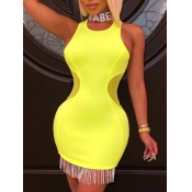 Lovely Sexy Mesh Patchwork Tassel Design Yellow Mi