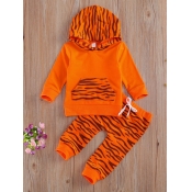 Lovely Trendy Hooded Collar Striped Print Orange B