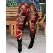 Lovely Sweet Animal Print Ripped Red Pants