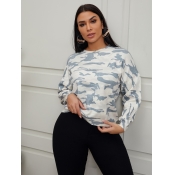 Lovely Casual Dropped Shoulder Camo Print Sweater