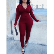 Lovely Casual Hooded Collar Zipper Design Wine Red
