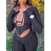 Lovely Sexy Chain Decorative See-through Black T-s